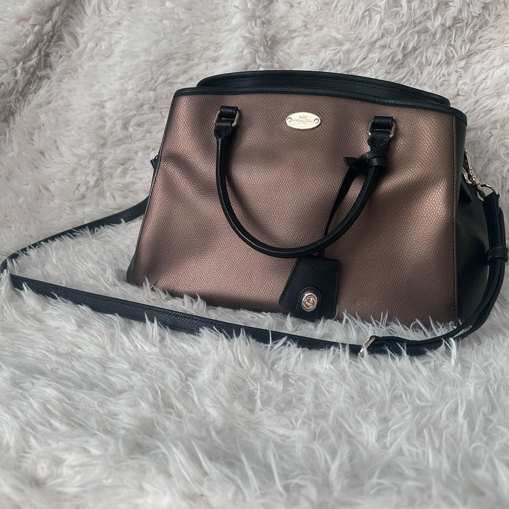 COACH F35923 Margot Carryall Bicolor Metallic Crossgrain Leather Satchel Bag